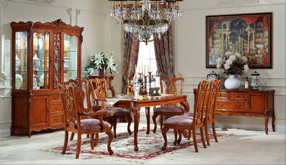 ISO9001 French Antique Wood Dining Chairs Hand Carved Classic Wood Dining Table
