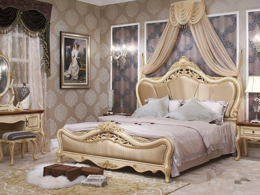ISO Indonesia Luxury European Bedroom Furniture Natural No Odor Classic Wooden Bed