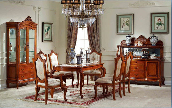 ISO9001 French Antique Wood Dining Chairs Hand Carved Classic Wood Dining Table