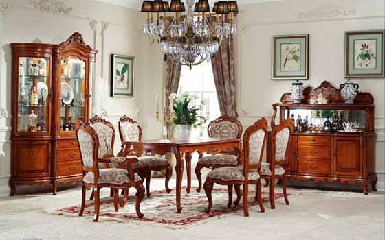 ISO9001 French Antique Wood Dining Chairs Hand Carved Classic Wood Dining Table
