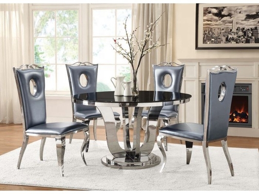 Aesthetic Hole PU Leather Dining Chair With Stainless Steel Frame
